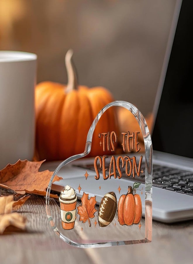 WRSUNT Tis the Season Fall Decor Fall Decorations for Home Office Autumn Thanksgiving Decorations Sign Autumn Pumpkin Heart Acrylic Decor 4 x 4 inches (Acrylic 2301) - Image 5